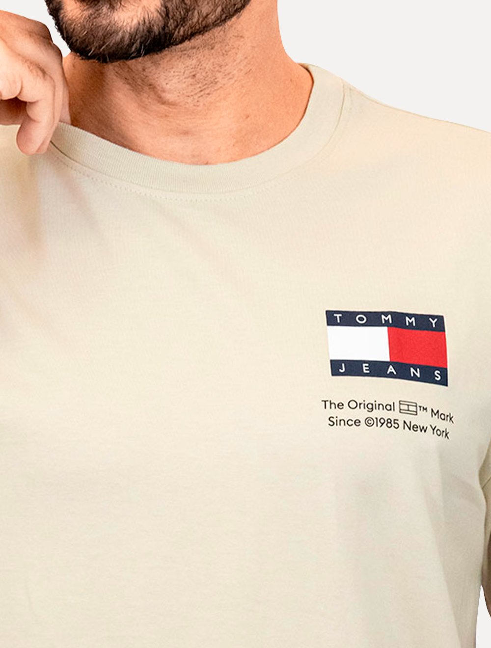 Camiseta Tommy Jeans Masculina Regular Essential Flag Text Areia
