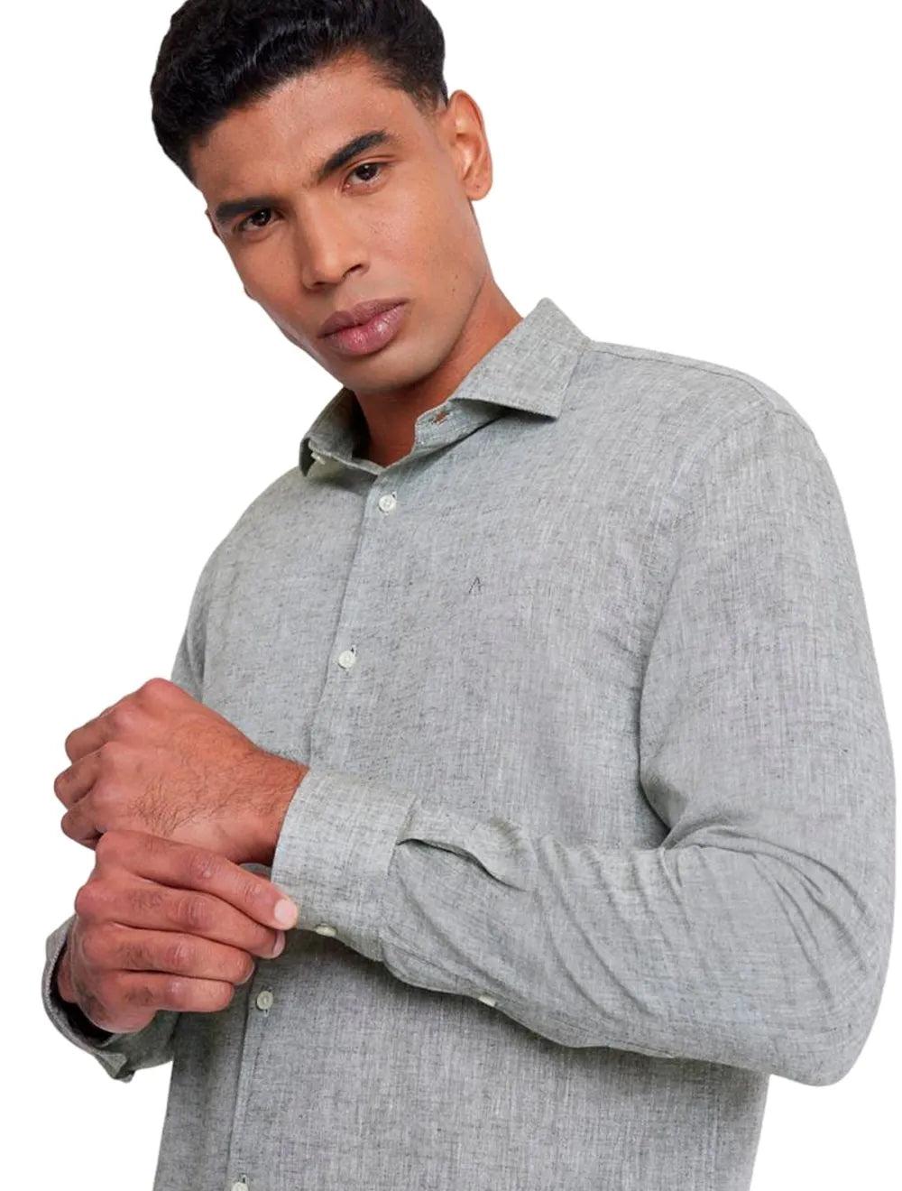Camisa Aramis Masculina Slim Linho Algodão Verde Militar Mescla