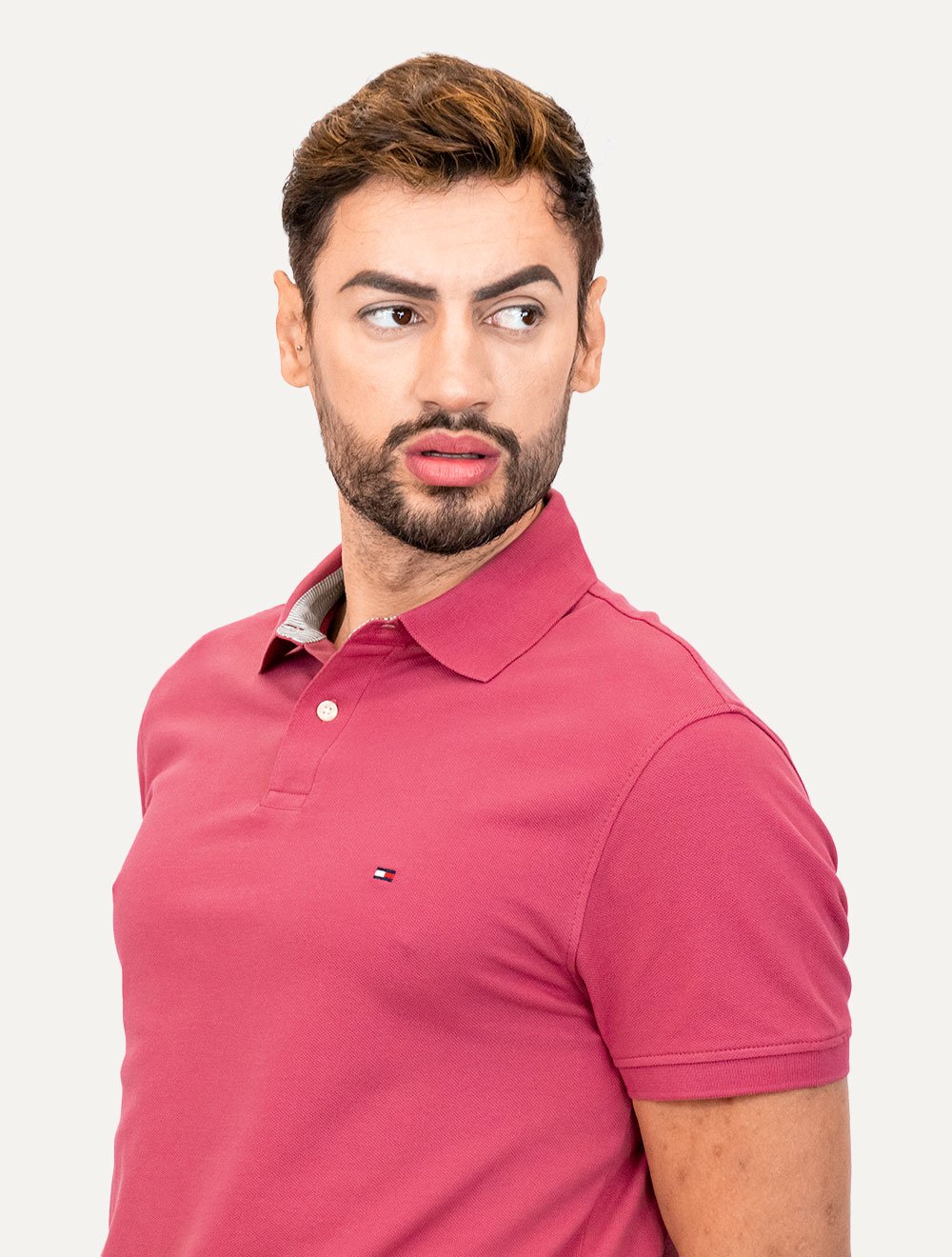 Polo Tommy Hilfiger Masculina Regular Piquet 1985 Rosa Escuro