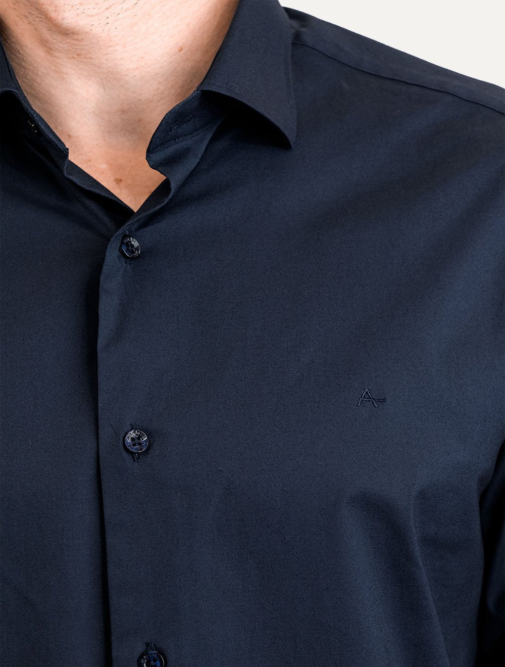 Camisa Aramis Masculina Regular Tricoline Liso Stretch Azul Marinho