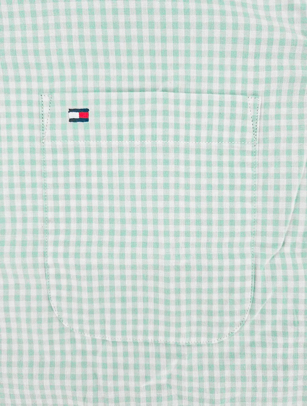 Camisa Tommy Hilfiger Masculina Manga Curta Xadrez Gingham Branca/Verde Claro