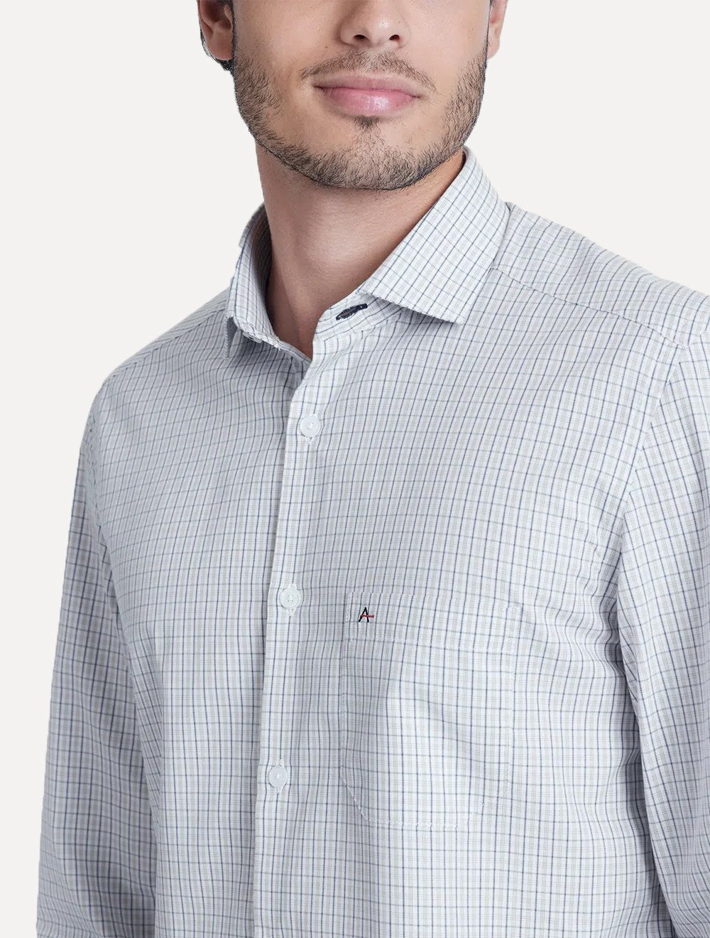 Camisa Aramis Masculina Regular Tricoline Micro Xadrez Azul Branca