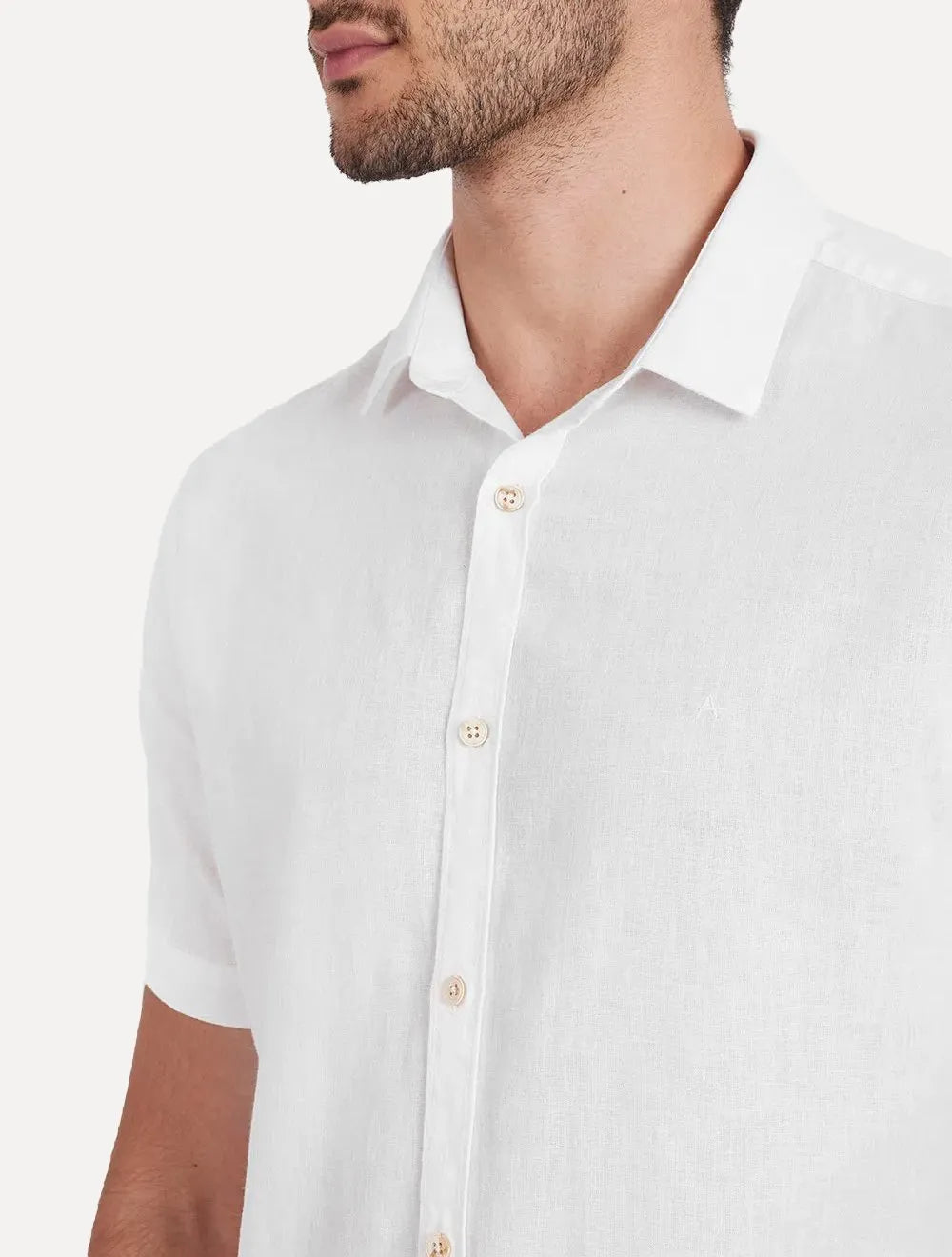 Camisa Aramis Masculina Manga Curta Slim Linho Algodão Branca