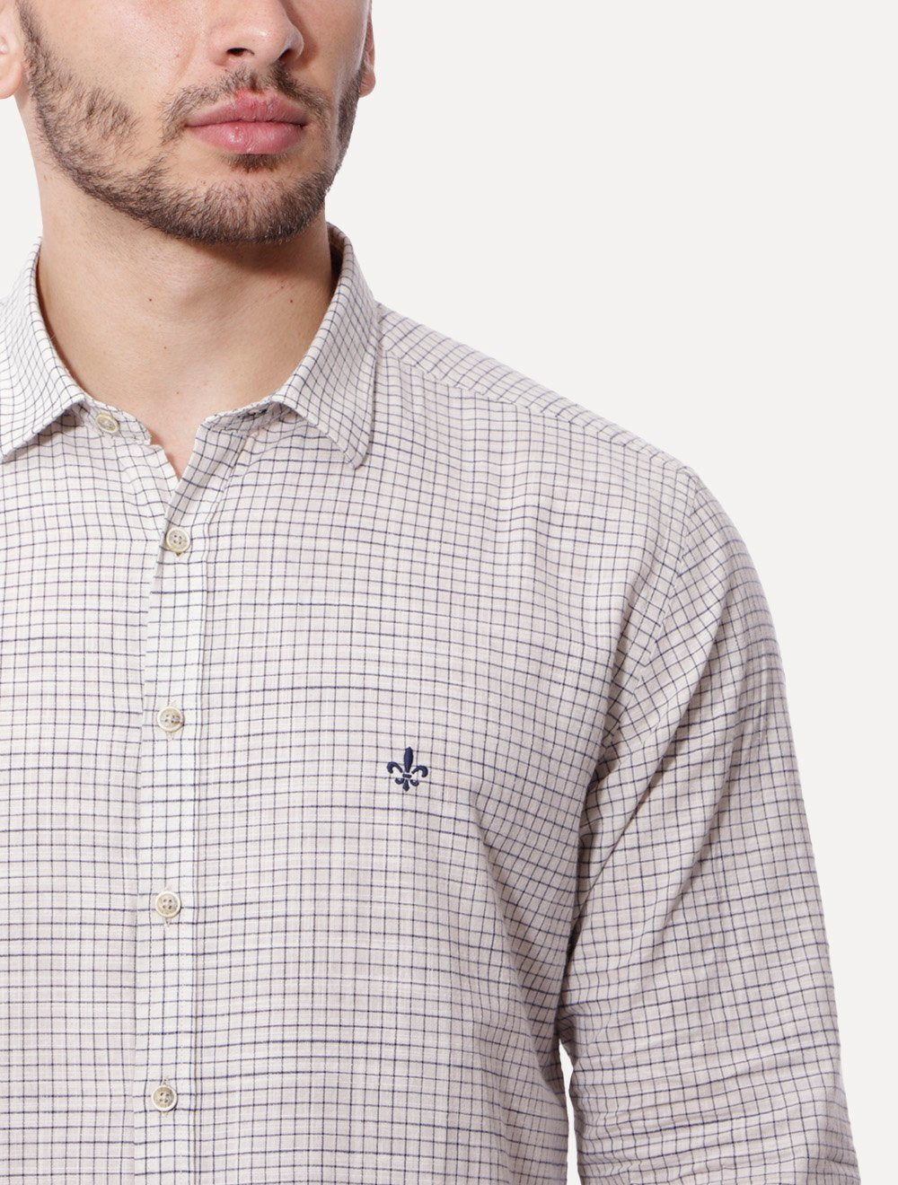 Camisa Dudalina Masculina Comfort Slub Cotton Xadrez Off-White