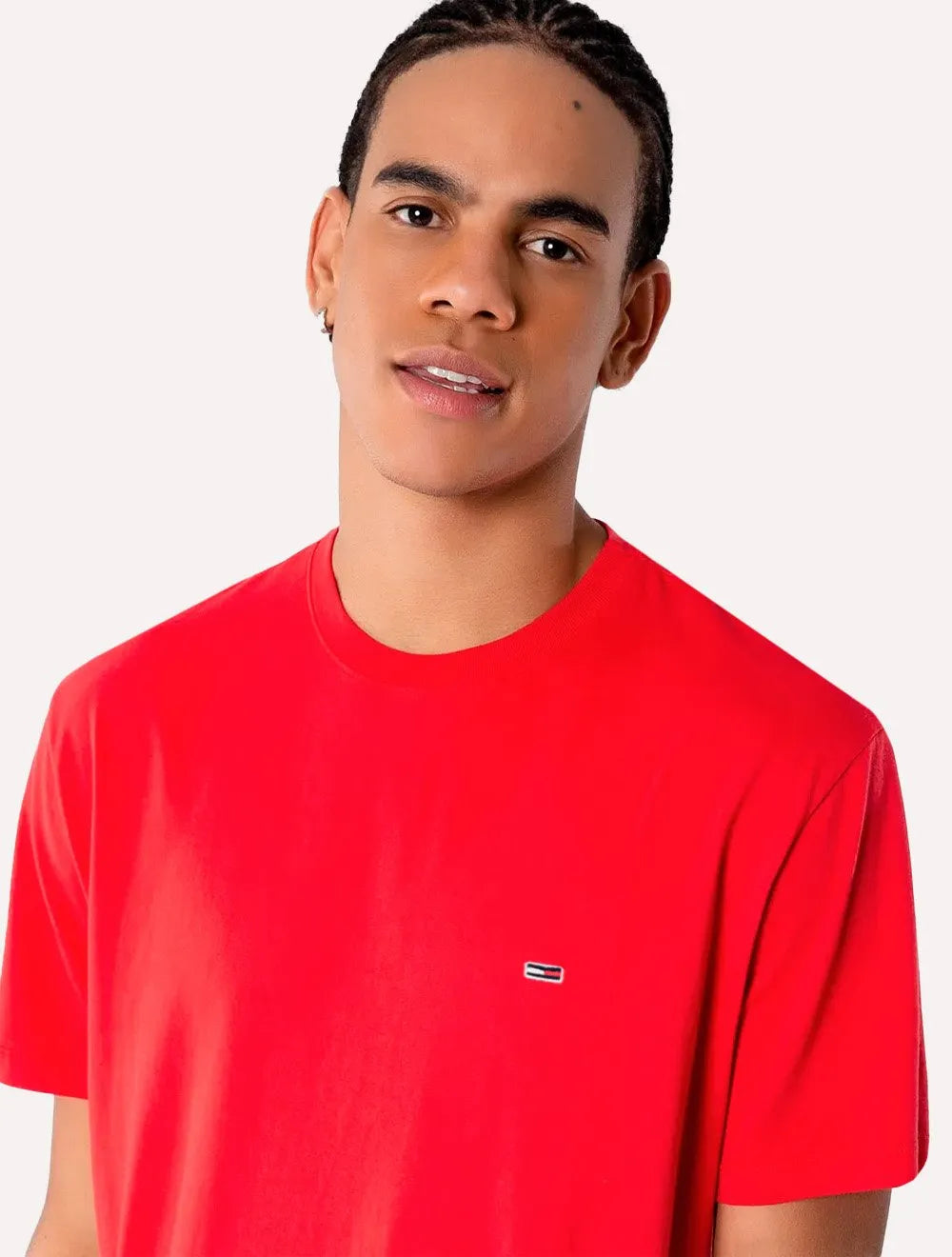 Camiseta Tommy Jeans Masculina Classic Jersey C-Neck Flag Vermelha