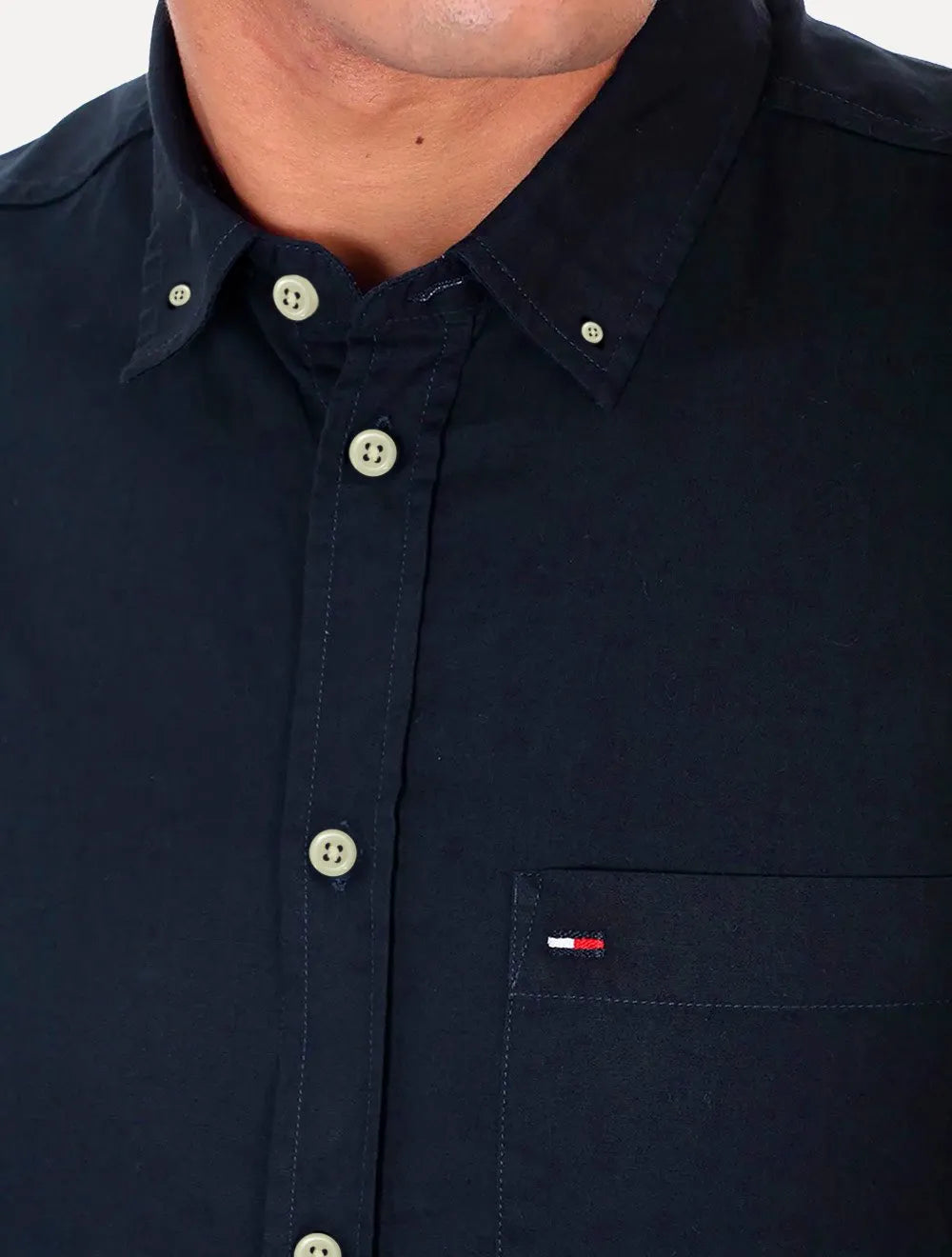 Camisa Tommy Hilfiger Masculina Manga Curta Light Oxford Azul Marinho