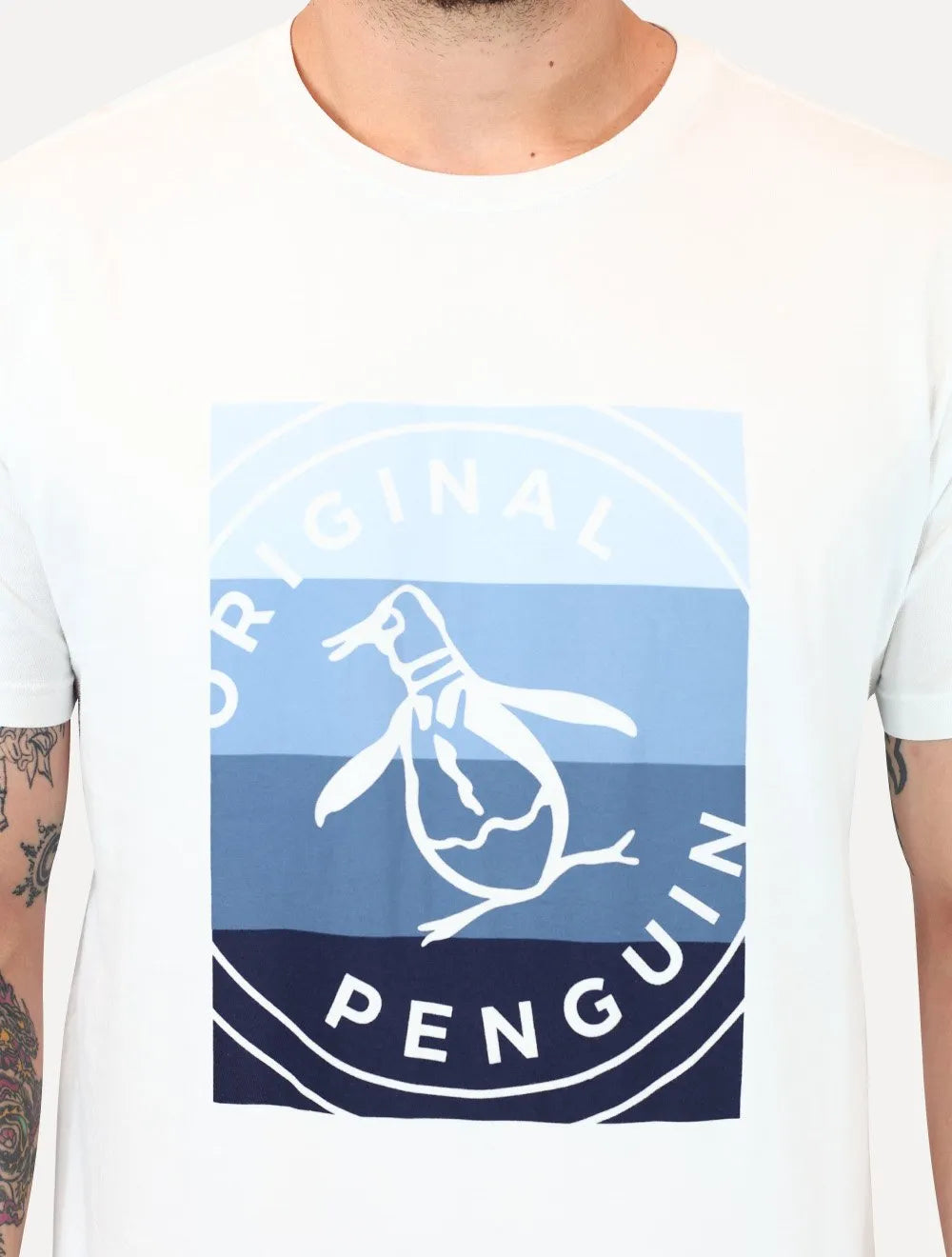 Camiseta Original Penguin Masculina Logo Listras Branca