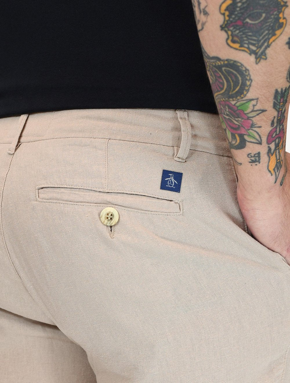 Bermuda Original Penguin Masculina Chino Stretch Linho Cáqui