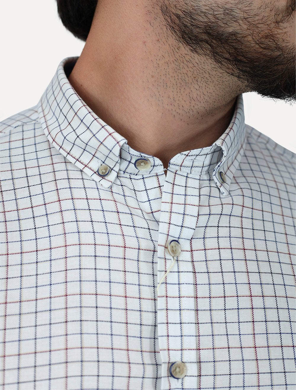 Camisa Dudalina Masculina Slim Superfine Cotton Xadrez Grid Branca