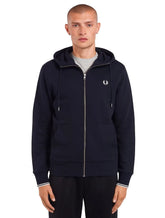 Jaqueta Fred Perry Moletom Masculina Regular Hooded Zip Through Azul Marinho
