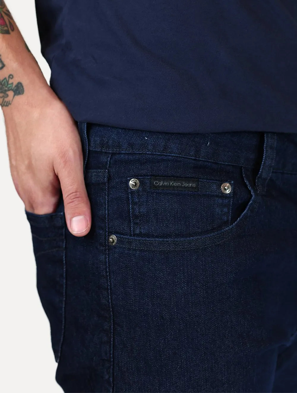Calça Calvin Klein Jeans Masculina Straight Five Pockets Azul Marinho