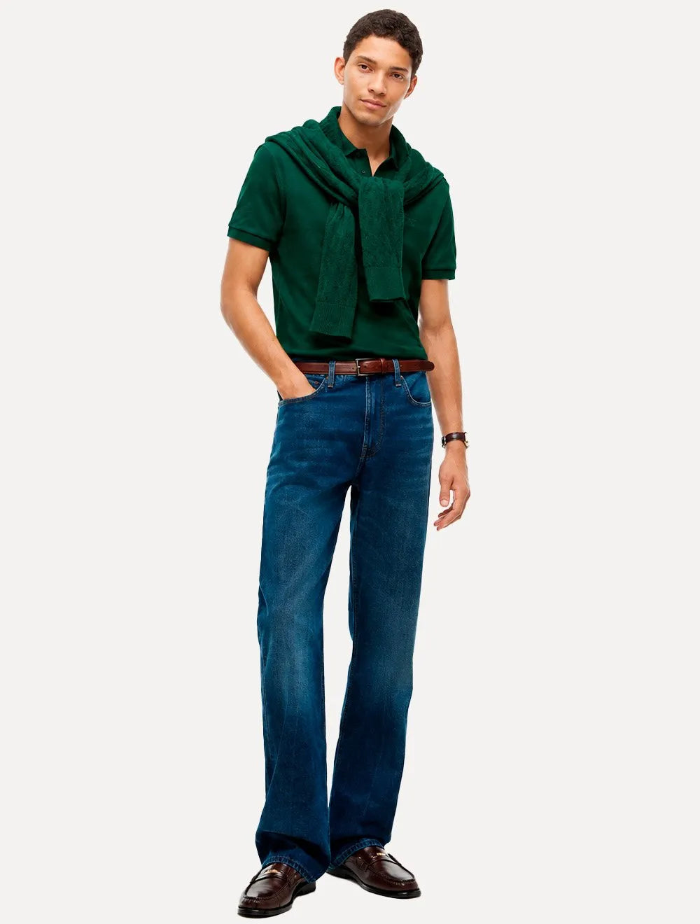 Polo Tommy Hilfiger Masculina Piquet Regular Melange Collar Verde Escuro