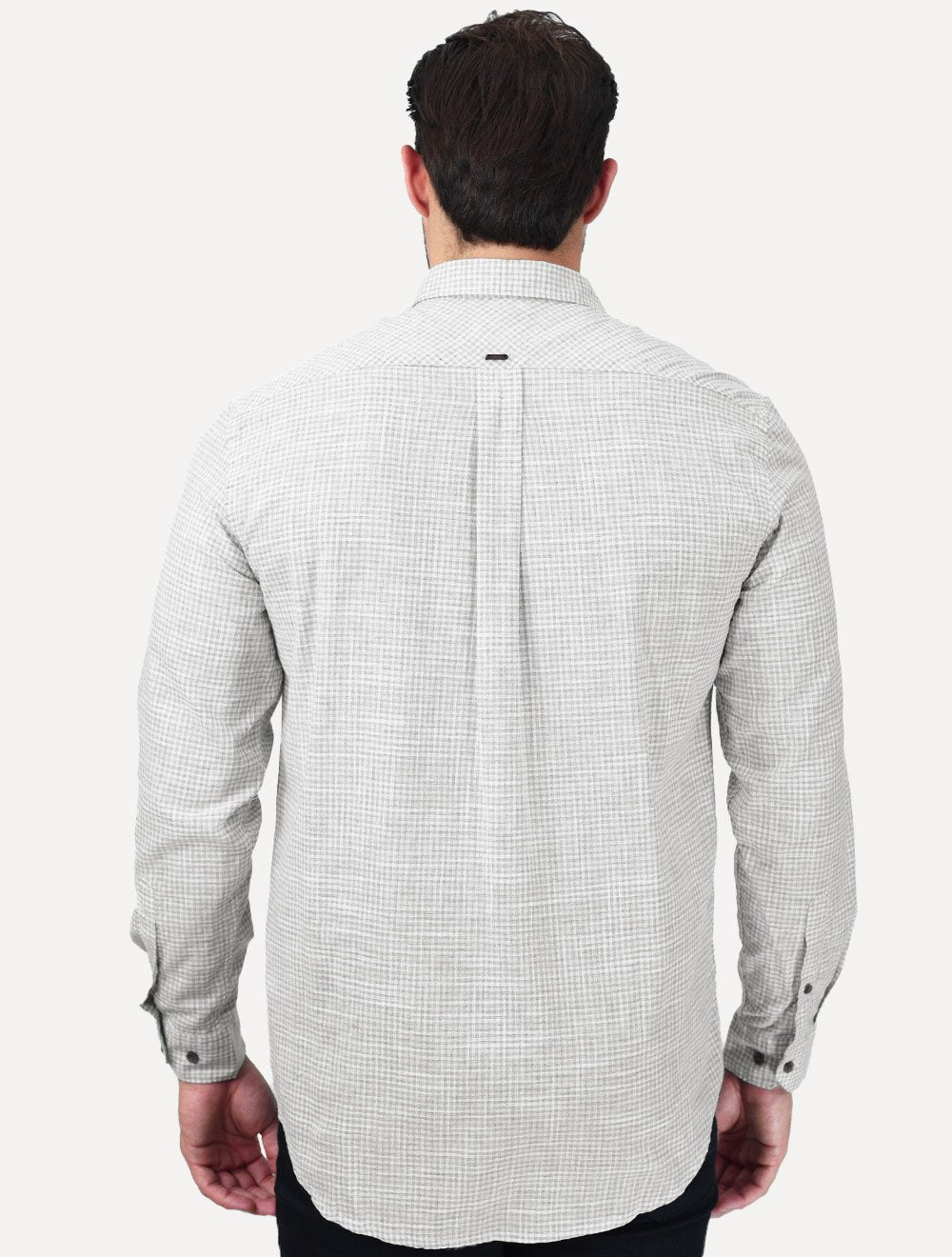 Camisa Aramis Masculina Regular Mini Xadrez Mescla Branco/Cinza