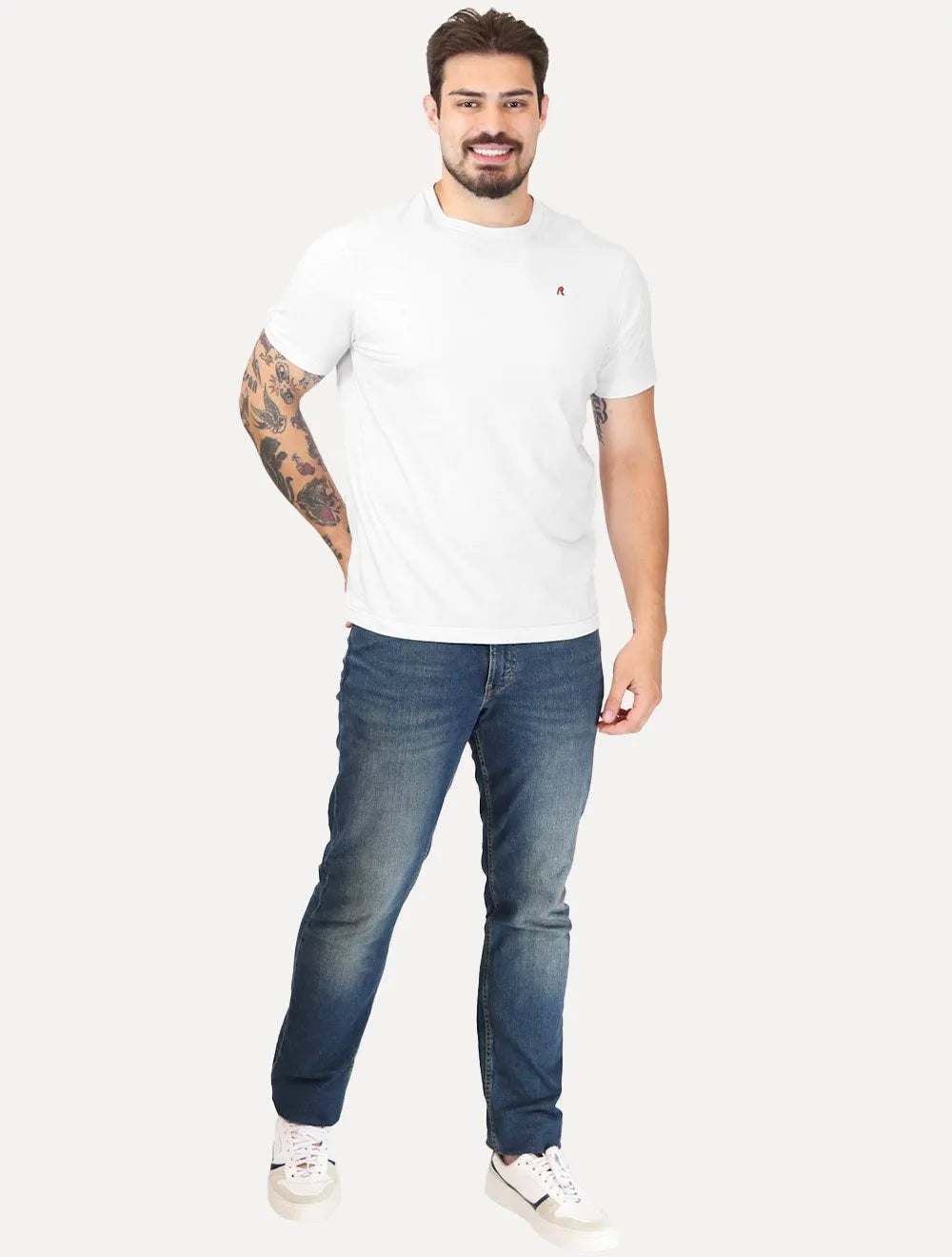 Camiseta Replay Masculina Regular Basic Crewneck Embroidery Logo Branca