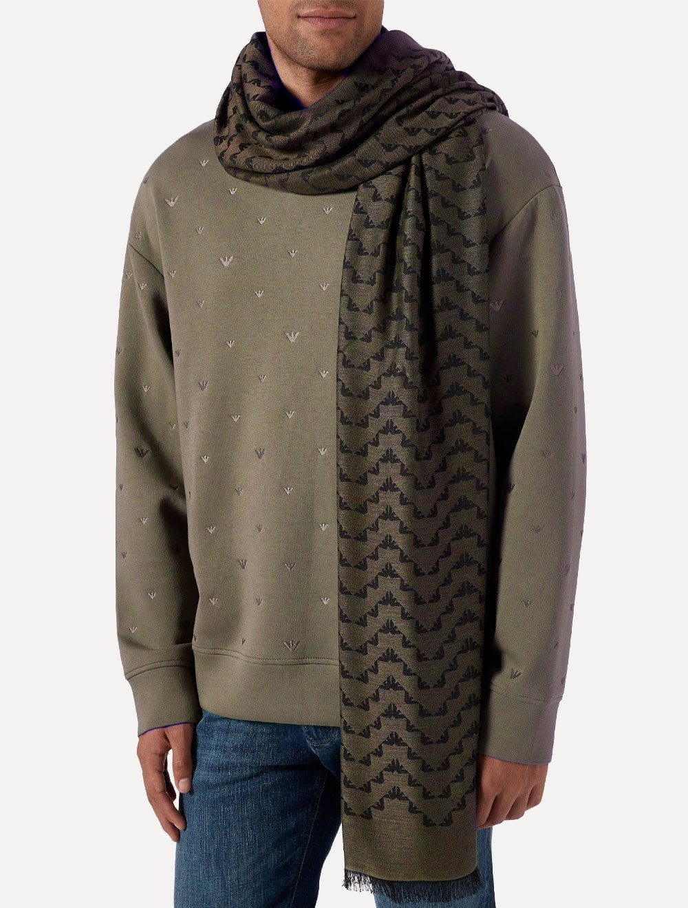 Cachecol Emporio Armani Jacquard Logo Castanho Escuro