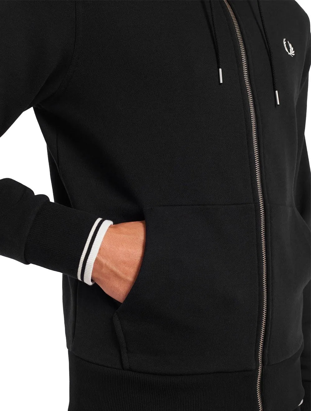 Jaqueta Fred Perry Moletom Masculina Regular Hooded Zip Through Preta