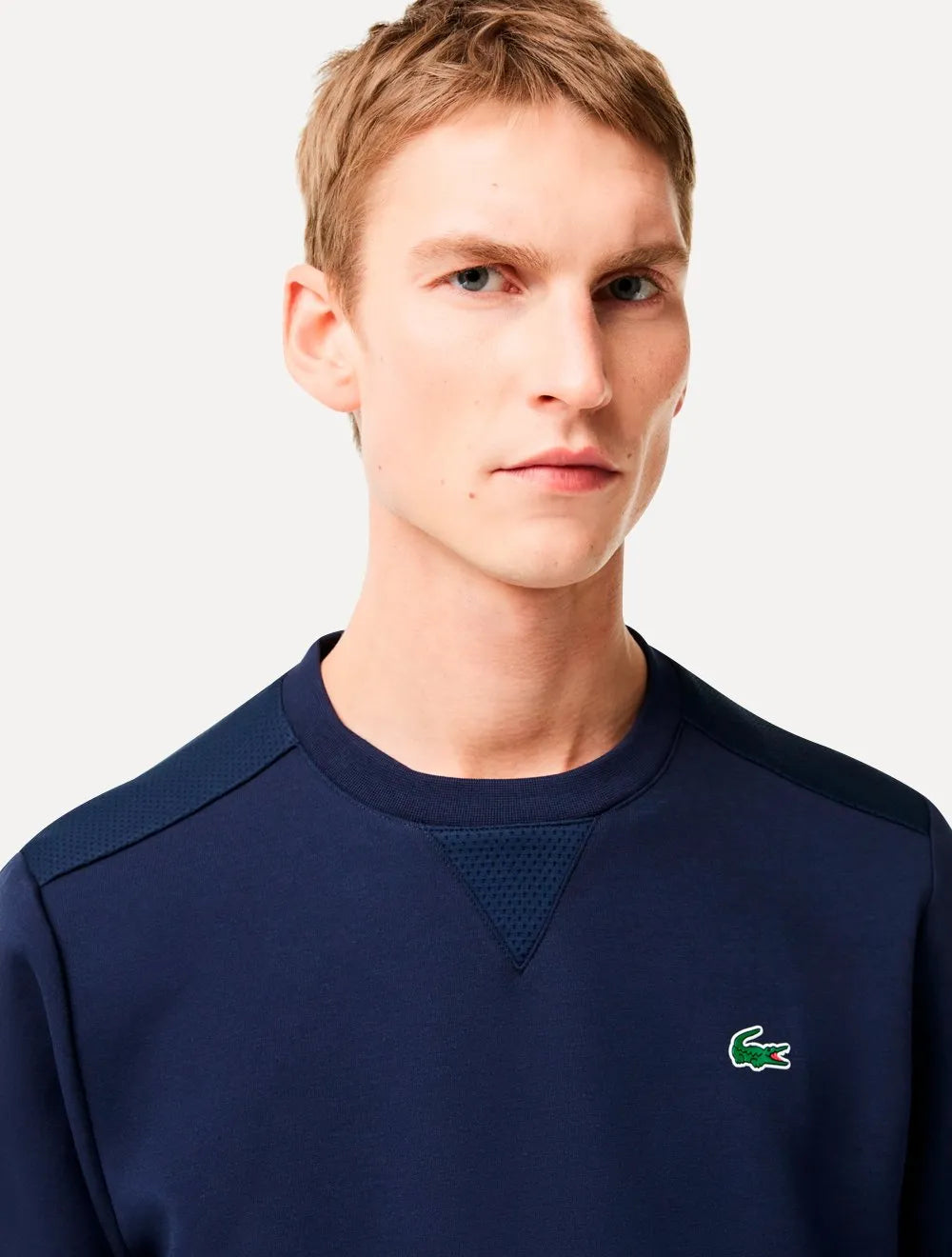 Moletom Lacoste Masculino Crewneck Sport Mesh Panels Azul Marinho