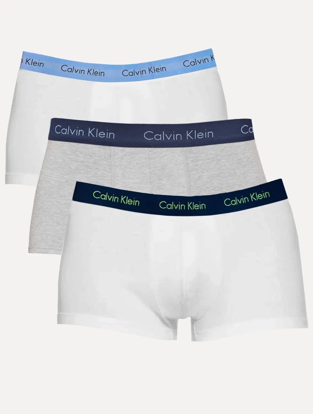 Cuecas Calvin Klein Low Rise Trunk Blue Print Branca/ Mescla Pack 3UN