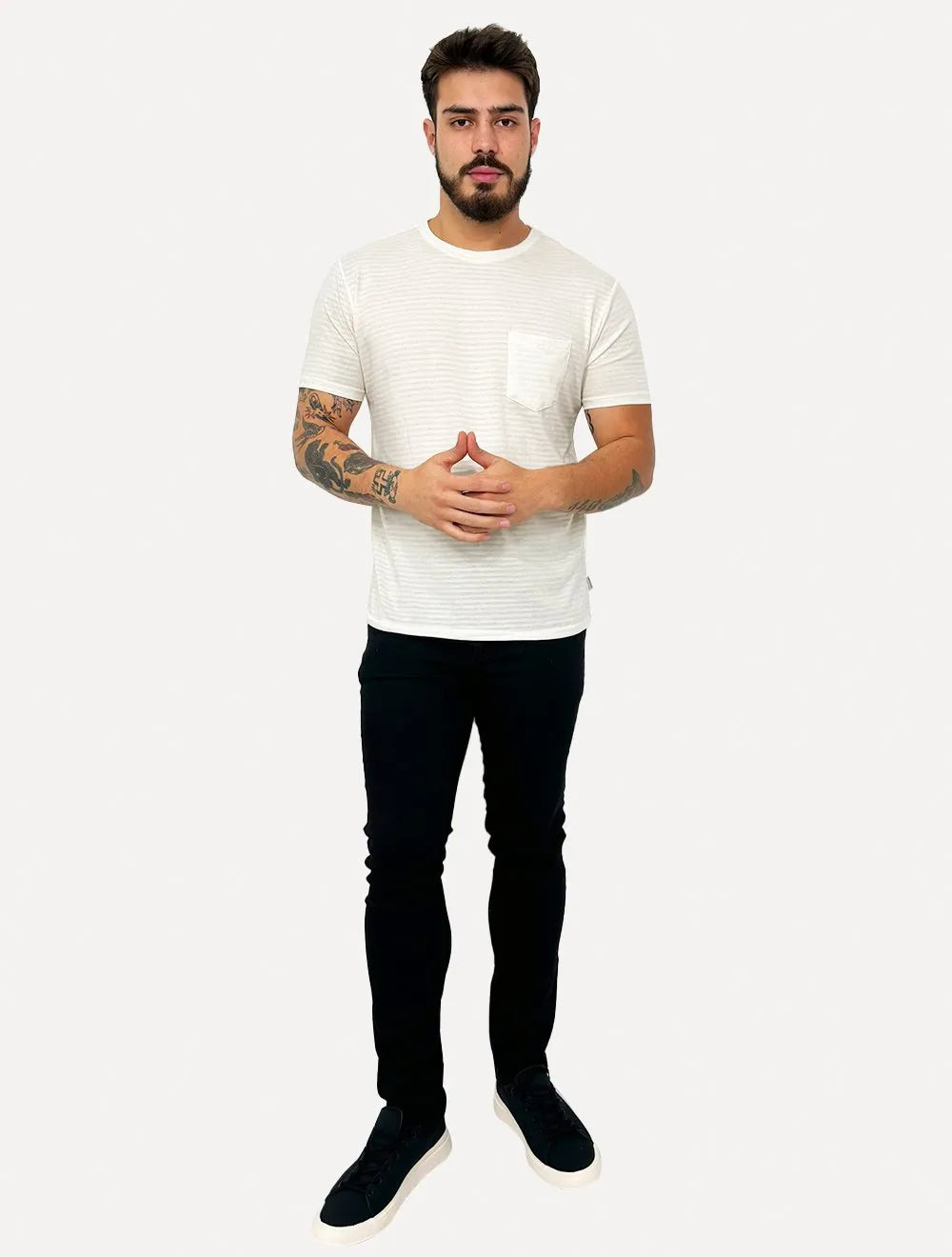 Camiseta King & Joe Masculina Linho Slim Pocket Off-White