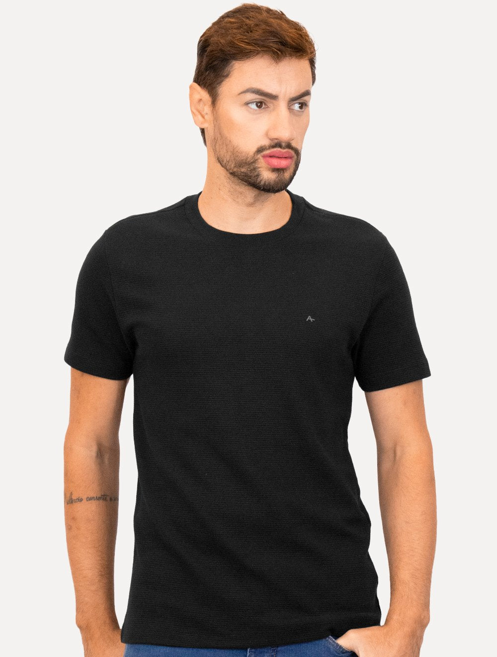 Camiseta Aramis Masculina Regular Suedine Canelado Preta