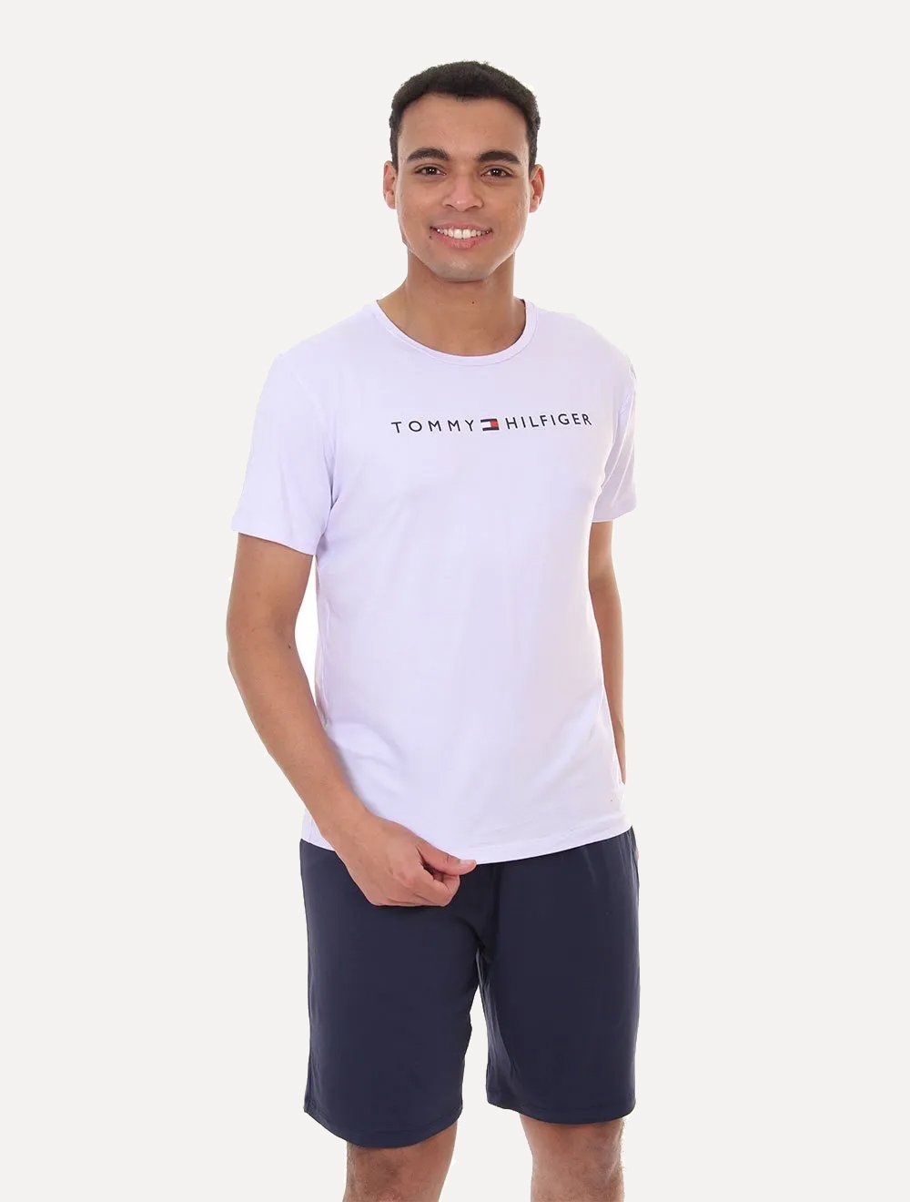 Pijama Tommy Hilfiger Masculino Manga Curta Short Essentials Set Branco/Marinho