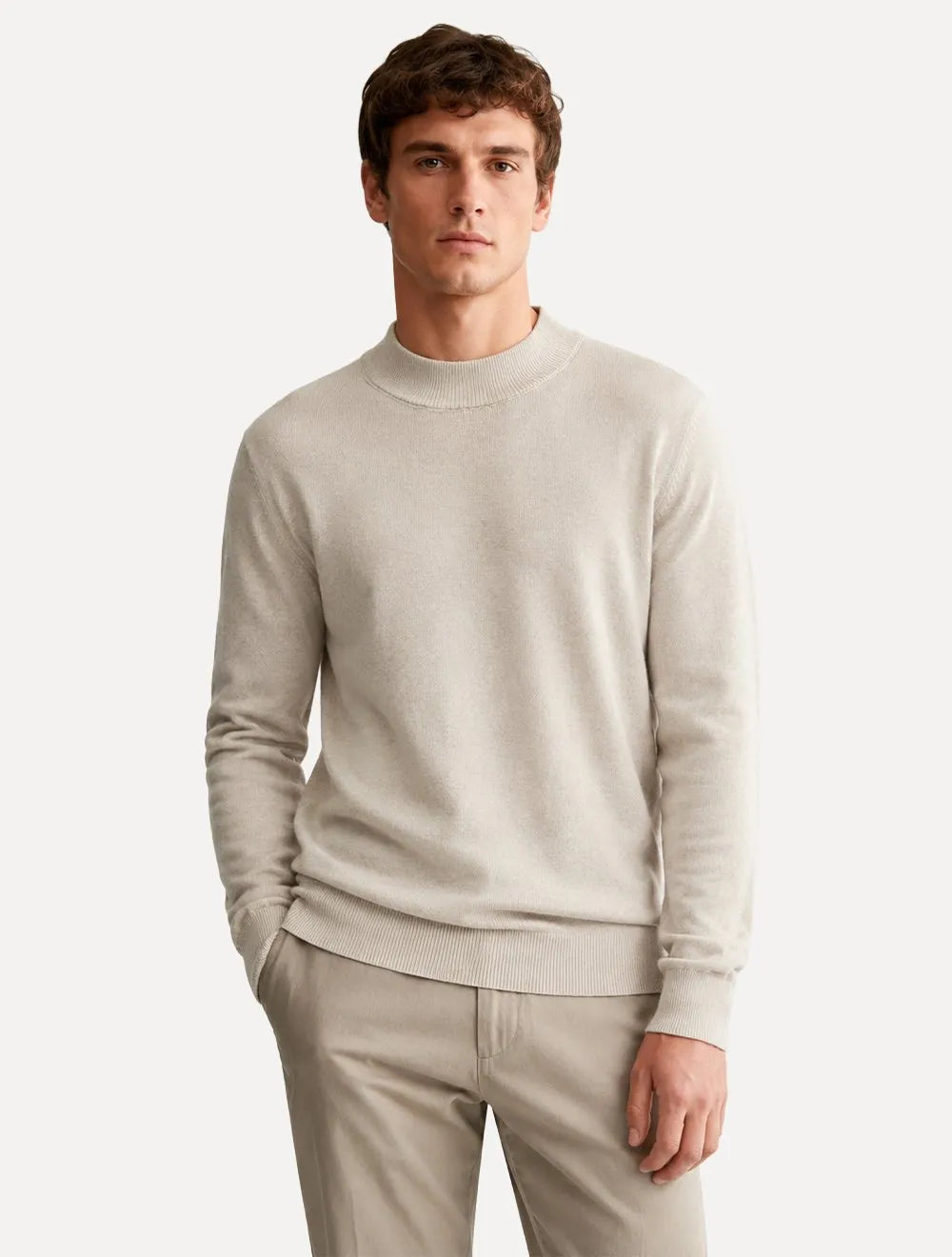 Suéter Dixen Masculino Tricot Basic Crewneck Cáqui Claro