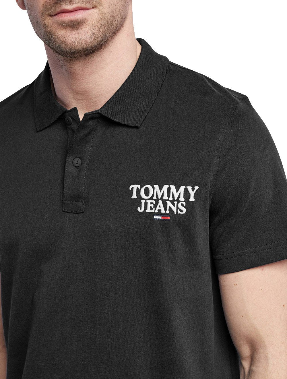 Polo Tommy Jeans Masculina Malha Regular Washed Jersey Preta