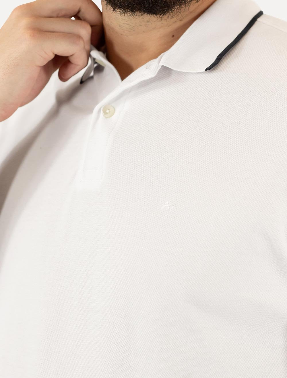 Polo Aramis Masculina Piquet Navy Friso Branca