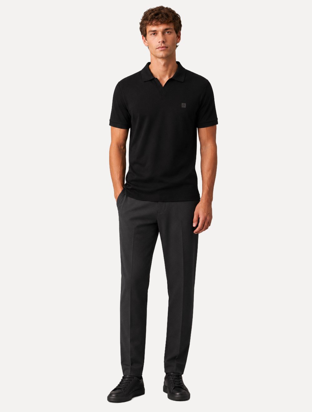 Polo Calvin Klein Gola Sport Suedine Preta