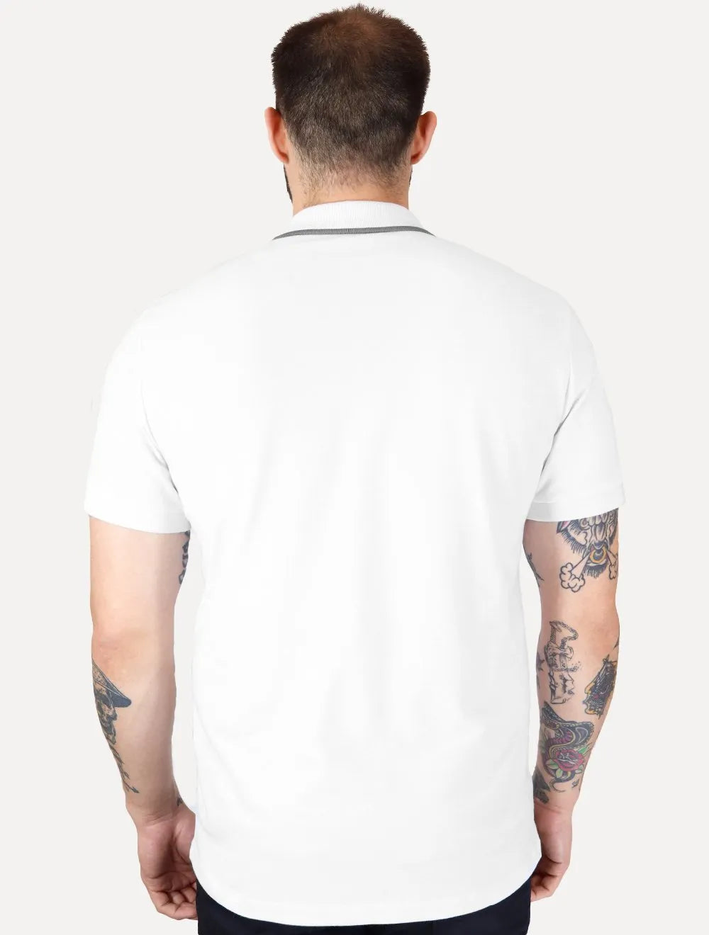 Polo Guess Masculina Piquet Silk Linear Friso Branca