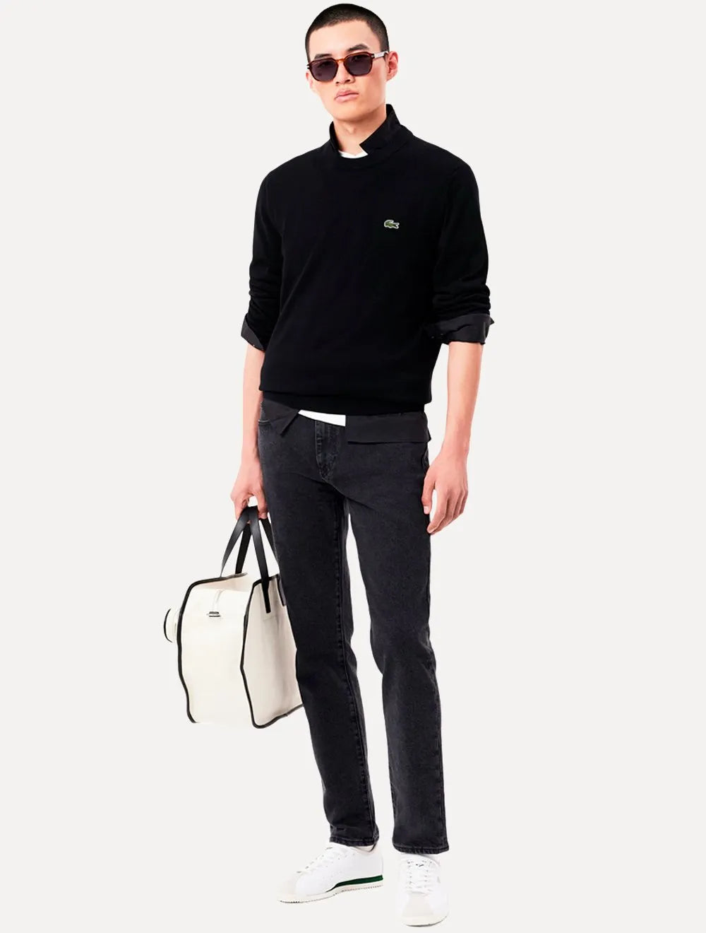 Suéter Lacoste Masculino Regular Fit Gola Redonda Logo Preto