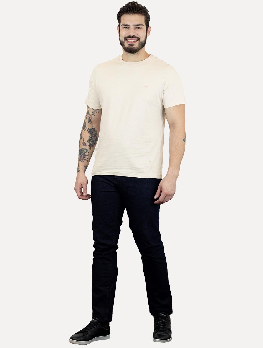 Camiseta Dudalina Masculina Essentials Modal Logo Cáqui Médio
