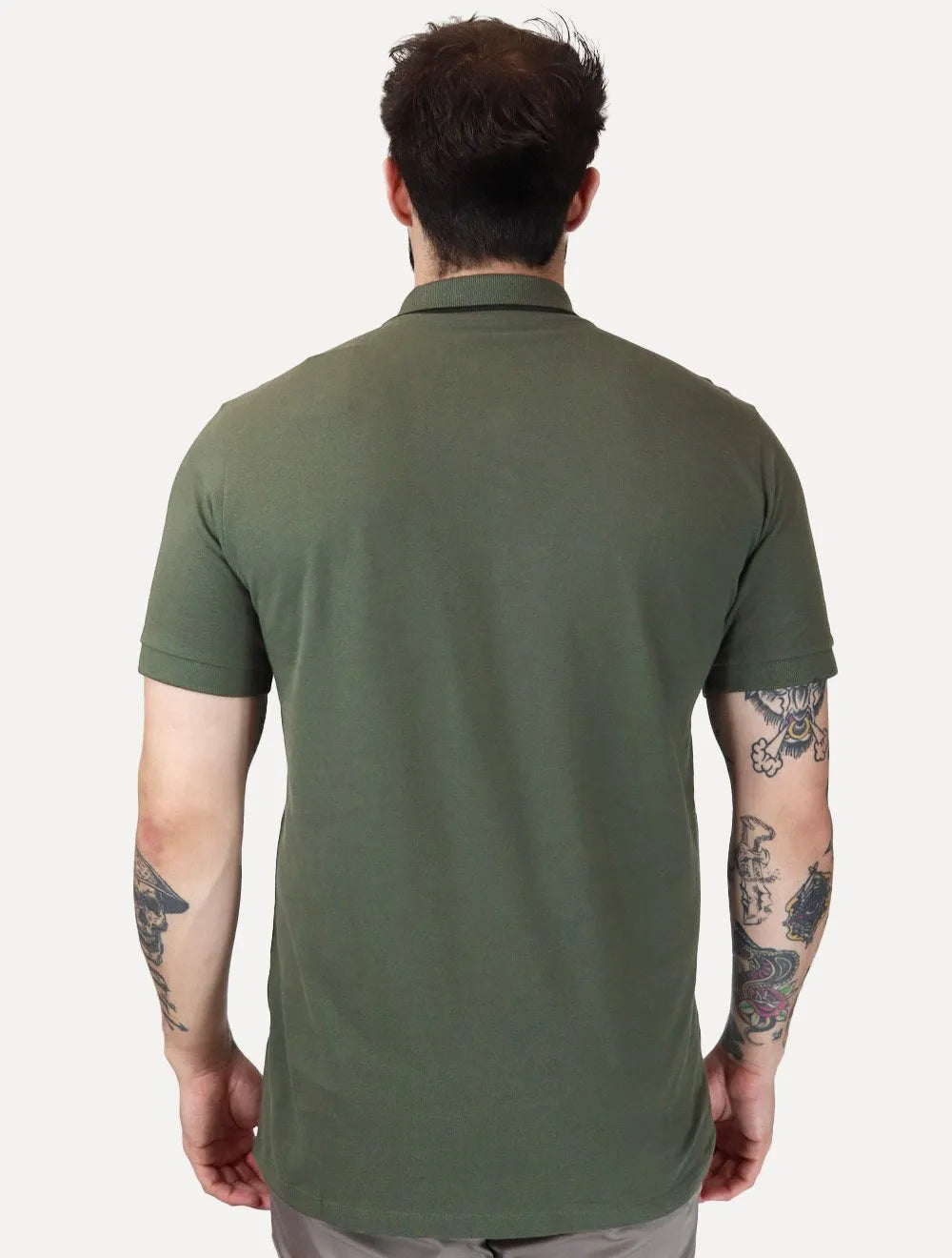Polo Guess Masculina Piquet Silk Linear Dark Friso Verde Militar