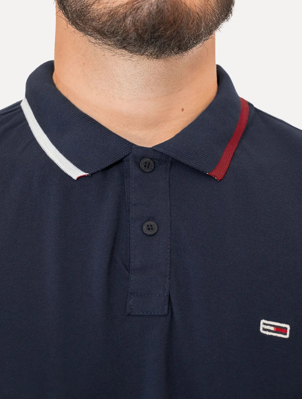 Polo Tommy Jeans Masculina Regular Flag Neck Azul Marinho