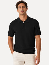 Polo Dixen Masculina Tricot Texturizada Manga Curta Ziper Preta