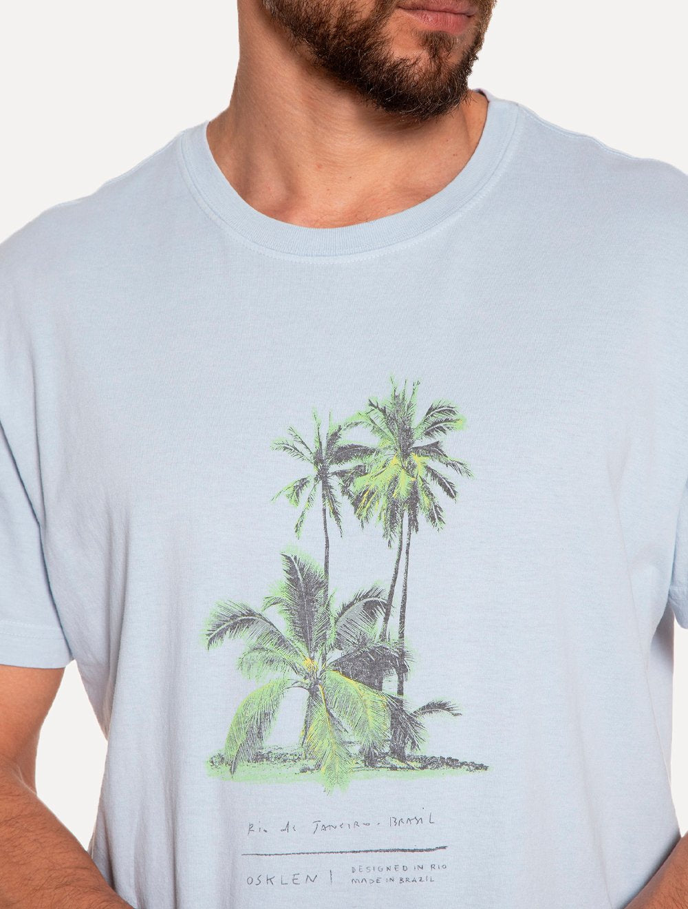 Camiseta Osklen Masculina Regular Stone Summer Palms Azul Claro