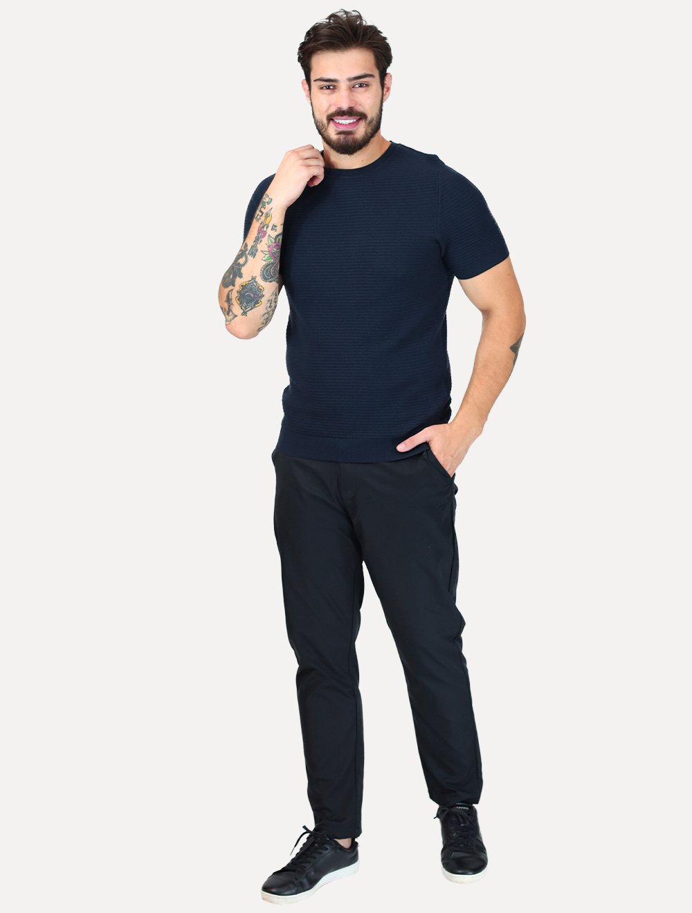 Tricô Dixen Manga Curta Gola Careca Azul Marinho