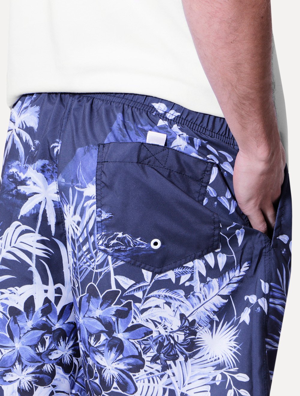 Short Dudalina Masculino D'Água Palm Print Azul Marinho