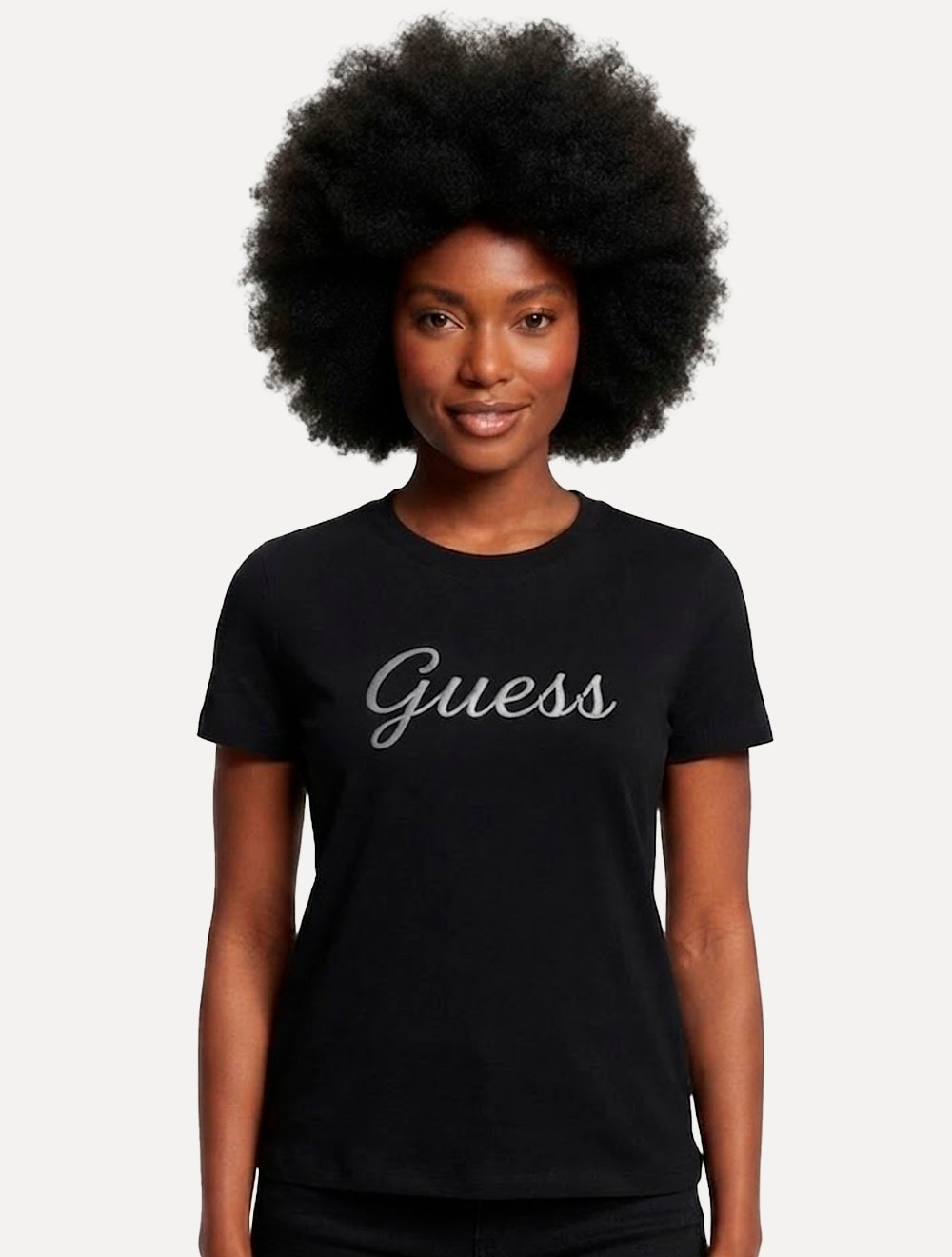 Camiseta Guess Feminina Signature Embroidery Logo Preta