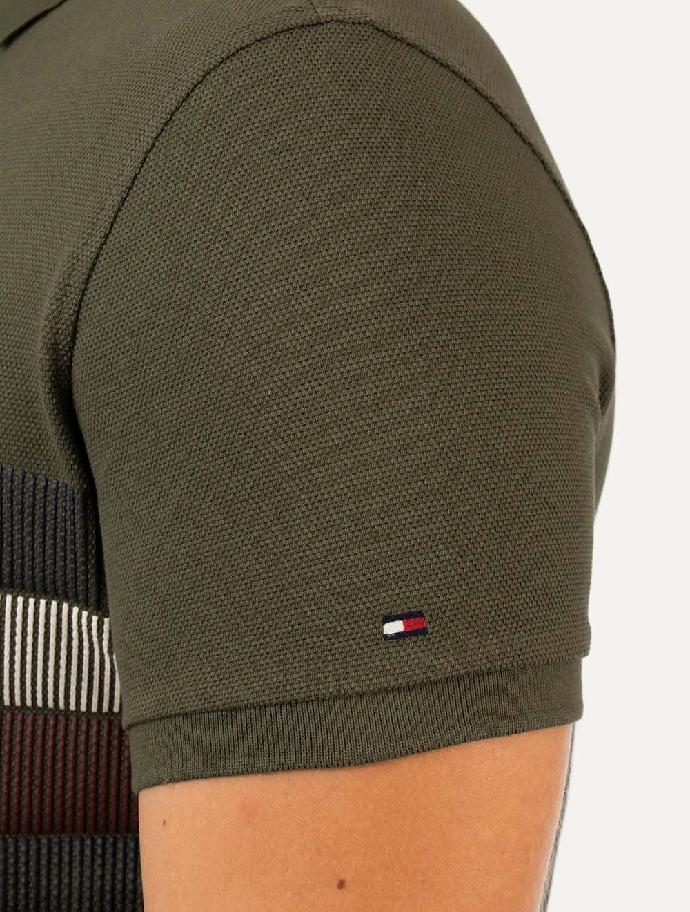 Polo Tommy Hilfiger Masculina Regular Shadow Global Stripe Verde Militar