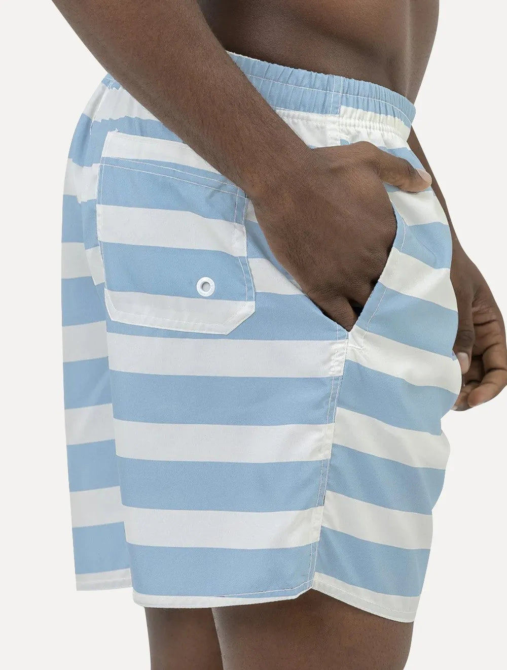 Short King & Joe Masculina Nylon Listrado Azul Claro