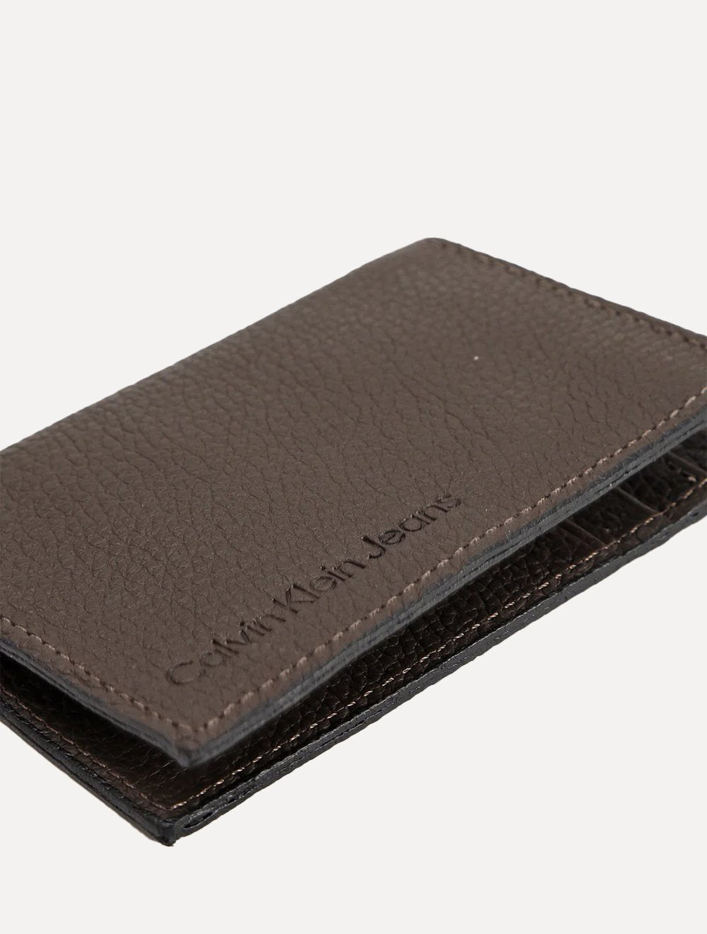 Carteira Calvin Klein Jeans Porta Cartão Couro Floater Queima Logo Marrom