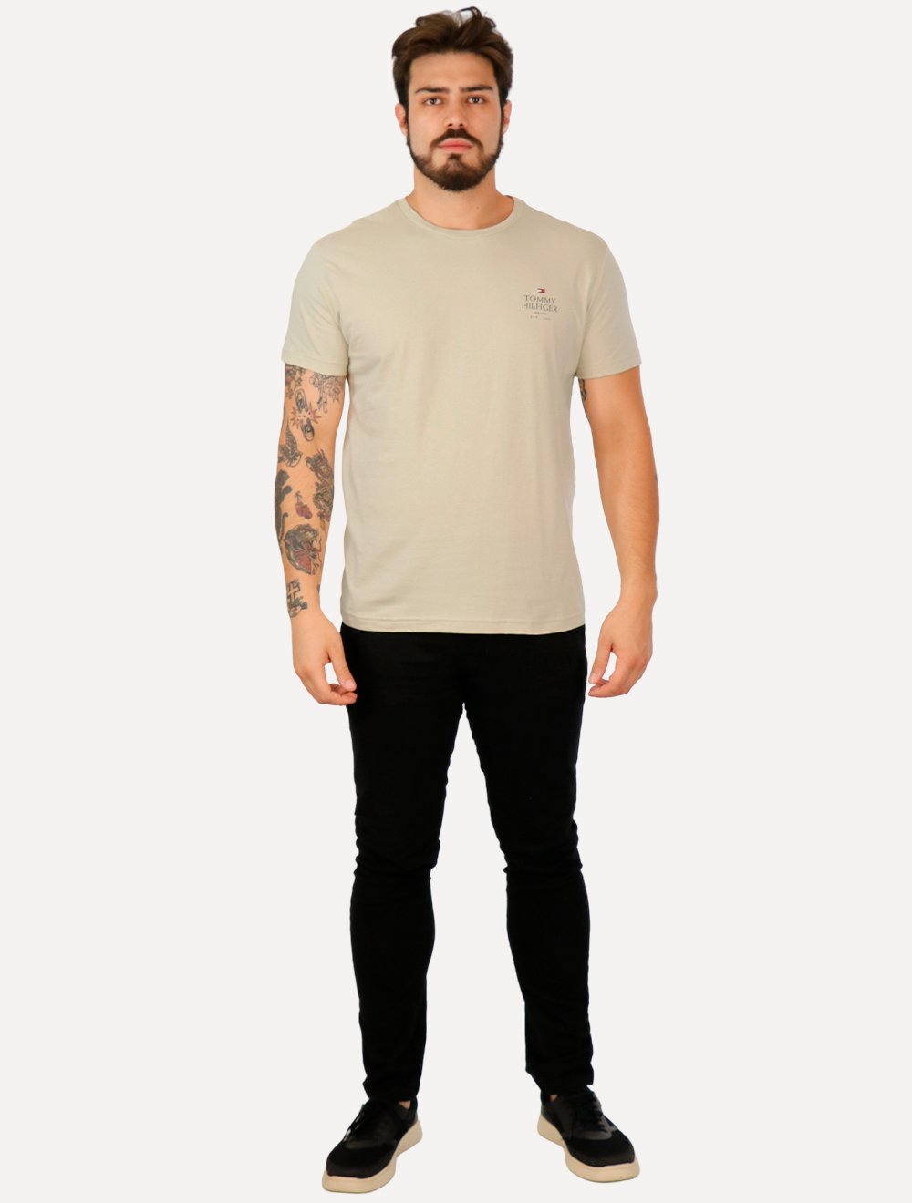 Camiseta Tommy Hilfiger Masculina Stack Brand Love Cáqui Claro