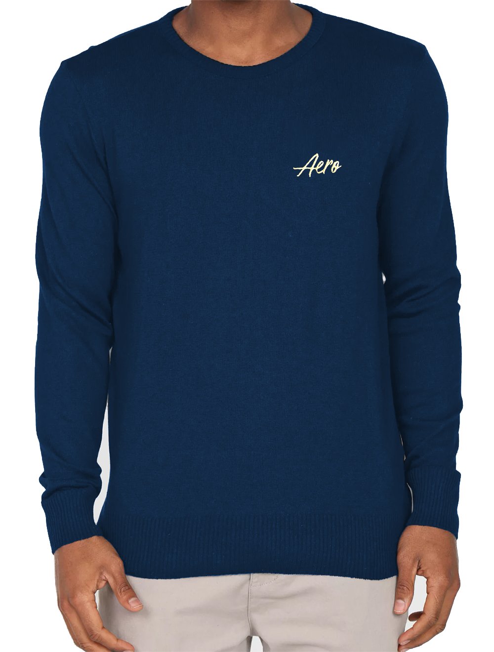 Suéter Aeropostale Masculino Tricot Aero Cursive Azul Marinho Mescla