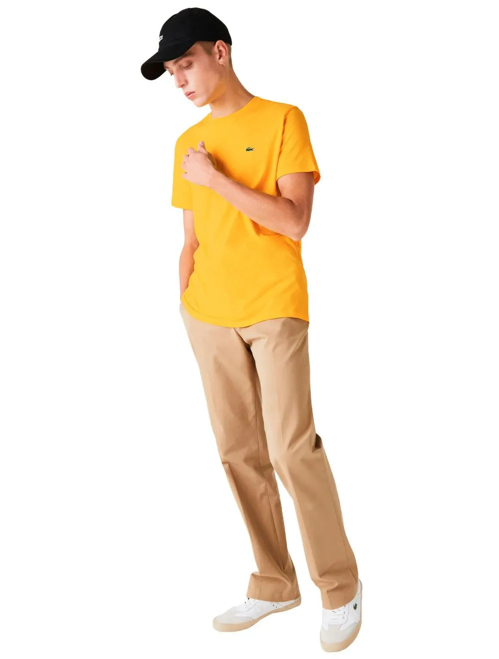 Camiseta Lacoste Masculina Classic Pima Cotton Logo Amarela