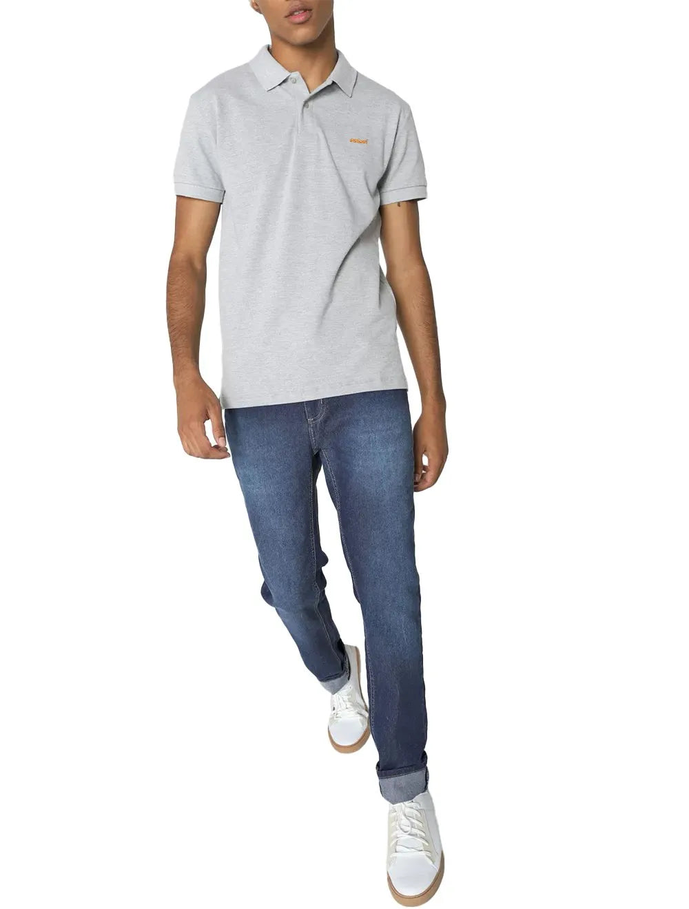 Polo Colcci Masculina Piquet Orange Logo Cinza Mescla