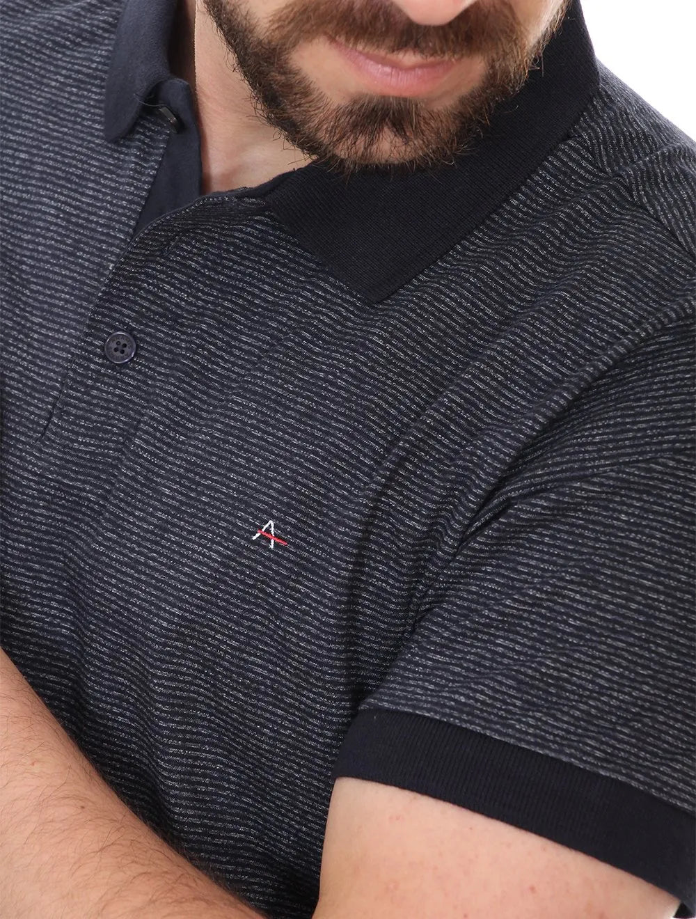 Polo Aramis Masculina Malha Listra Mesclada Azul Marinho