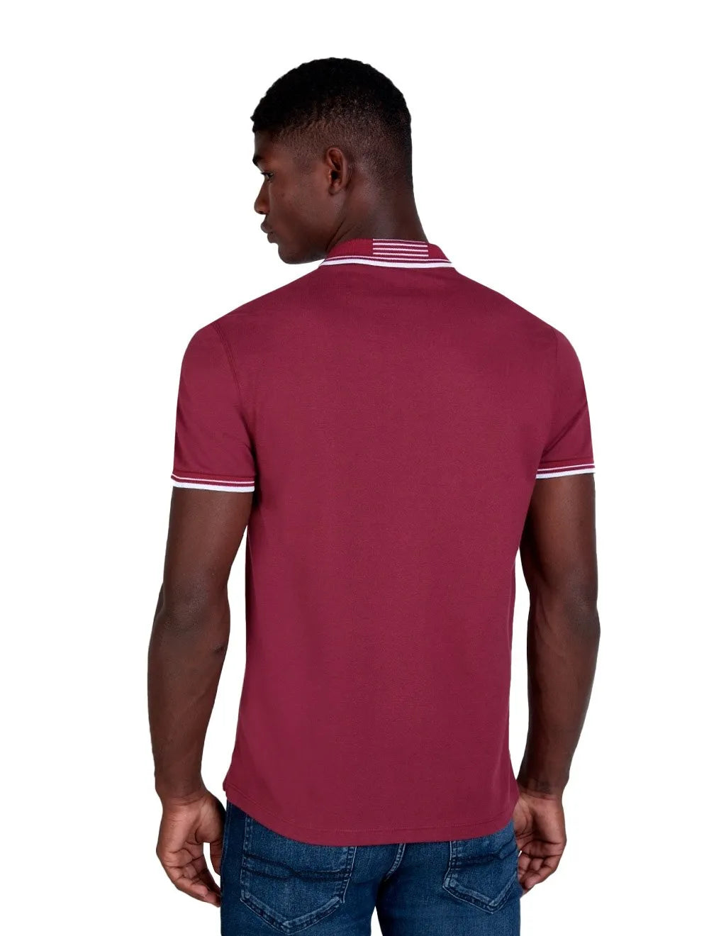 Polo Dudalina Masculina Piquet Melange Gola Listrada Bordô