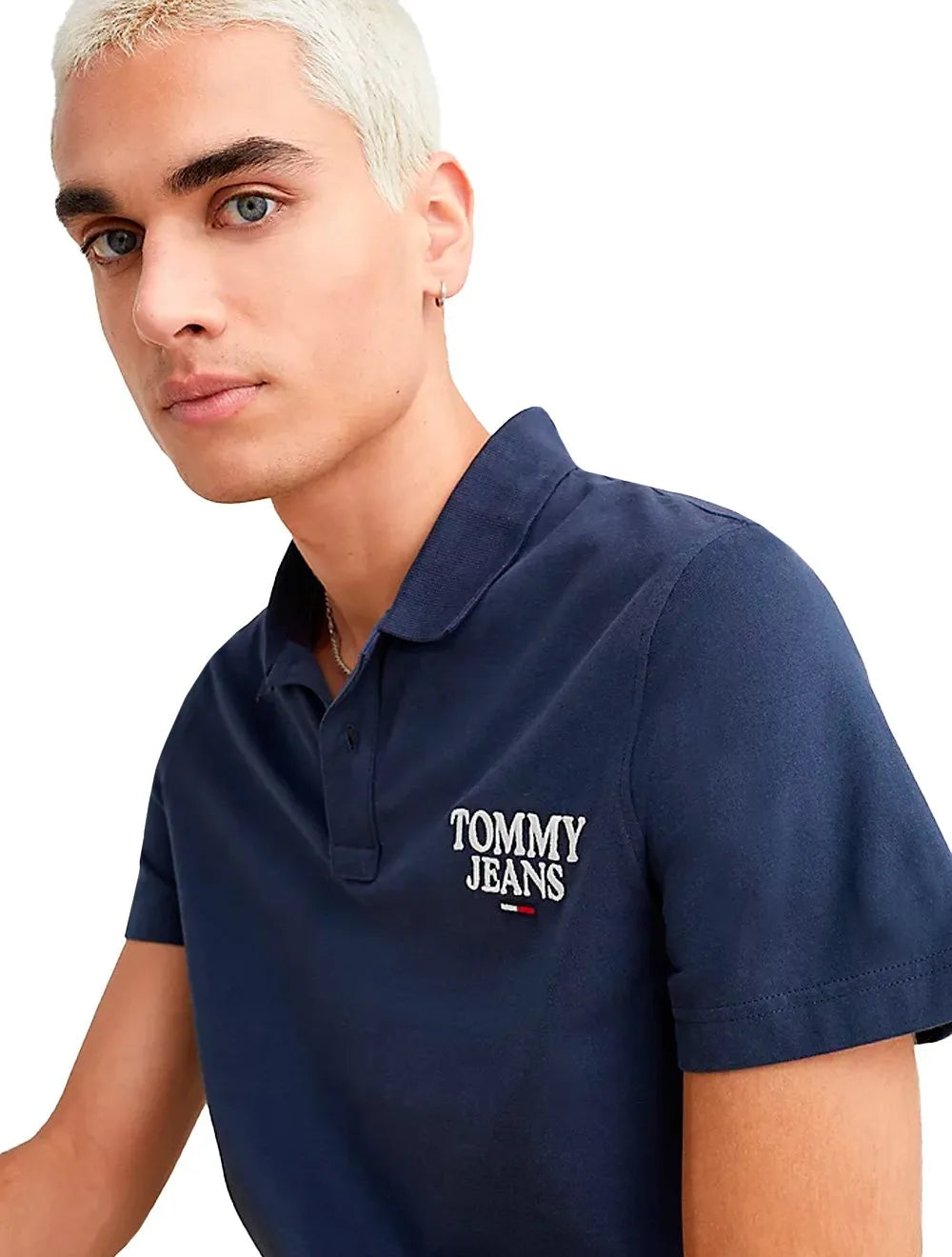 Polo Tommy Jeans Masculina Malha Regular Washed Jersey Azul Marinho