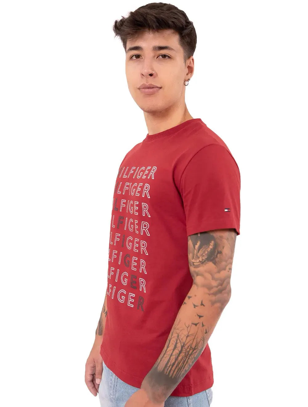Camiseta Tommy Hilfiger Masculina Logo Repeat Tee Vermelha